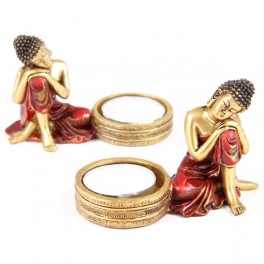 Porta velas Thai Buda Rojo y Dorado